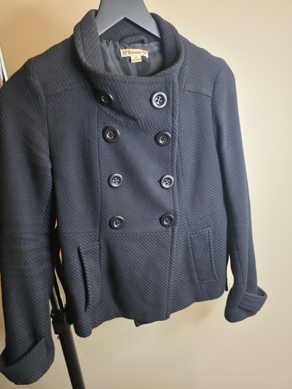 Forever 21 Women's Black Double-Breasted Peacoat Jacket